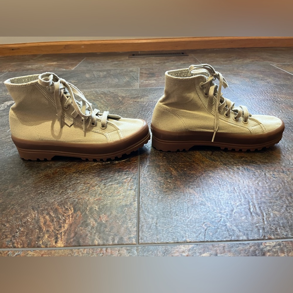 SUPERGA Alpina S21253W tan high top canvas utilitarian  sneaker tennis shoe. 38 - Picture 4 of 11